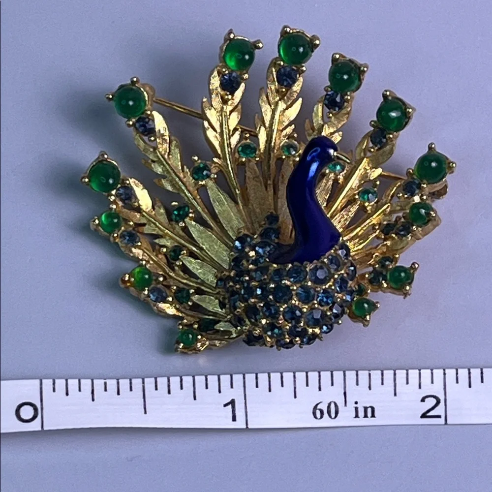 Vintage Boucher signed Gold, blue, green Peacock Brooch vintage designer